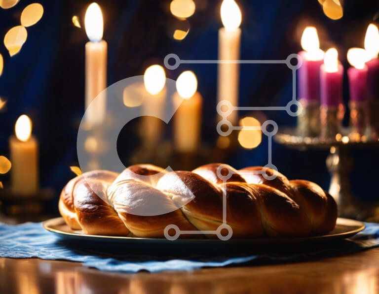 Σετ των 2 Intra Συλλεκτικό Ξύλινο Παζλ Plywood  4mm - Πιάτο πλεκτό ψωμί με κηροπήγια - εβραϊκή γιορτή Σε Ξύλινο Κουτί - Διαστάσεις: 10x10 cm – 25 κομμάτια