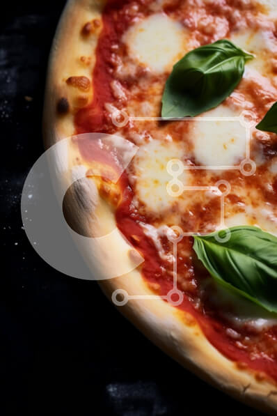 Σετ των 2 Intra Συλλεκτικό Ξύλινο Παζλ Plywood  4mm - Νόστιμη πίτσα με τυρί και φύλλα βασιλικού στο μαύρο τραπέζι Σε Ξύλινο Κουτί - Διαστάσεις: 10x10 cm – 25 κομμάτια