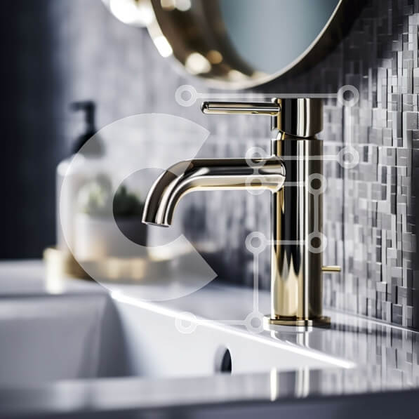 Intra Συλλεκτικό Ξύλινο Παζλ Plywood  4mm - Κομψό και μοντέρνο μπάνιο με χρυσή βρύση και μαρμάρινο πάγκο Σε Ξύλινο Κουτί - Διαστάσεις Puzzle: 10x10 cm – 25 κομμάτια