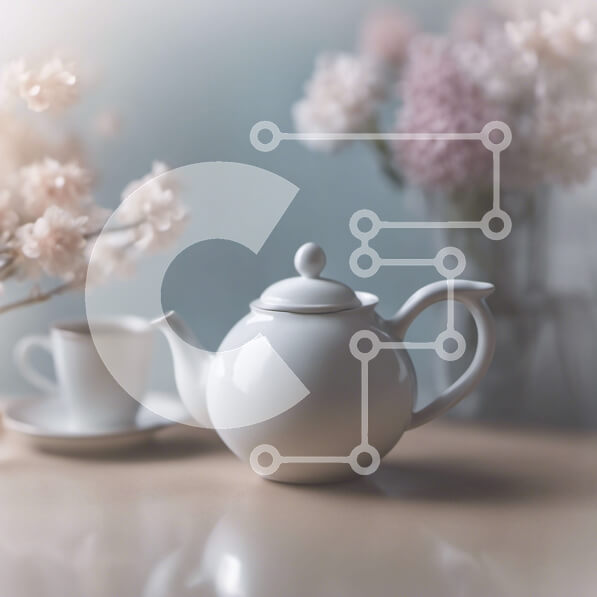 Σετ των 2 Intra Συλλεκτικό Ξύλινο Παζλ Plywood  4mm - Λευκή τσαγιέρα, φλιτζάνια και πιατάκια με ροζ λουλούδια Σε Ξύλινο Κουτί - Διαστάσεις: 10x10 cm – 25 κομμάτια