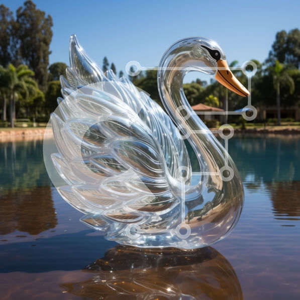 Intra Συλλεκτικό Ξύλινο Παζλ Plywood  4mm - Όμορφο διάφανο γυάλινο άγαλμα του Κύκνου στην άκρη μιας λίμνης Σε Ξύλινο Κουτί - Διαστάσεις: 10x10 cm – 25 κομμάτια