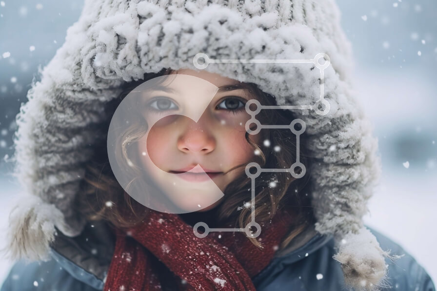 Intra Συλλεκτικό Ξύλινο Παζλ Plywood  4mm - Αξιολάτρευτη εικόνα ενός μικρού κοριτσιού με χειμερινά ρούχα που απολαμβάνει το χιόνι Σε Ξύλινο Κουτί - Διαστάσεις Puzzle: 10x10 cm – 25 κομμάτια