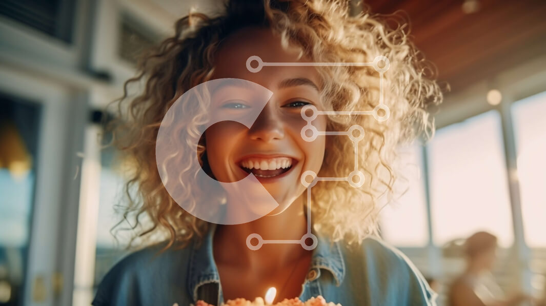 Intra Συλλεκτικό Ξύλινο Παζλ Plywood  4mm - Χαμογελαστή γυναίκα που κρατά τούρτα γενεθλίων Σε Ξύλινο Κουτί - Διαστάσεις Puzzle: 10x10 cm – 25 κομμάτια