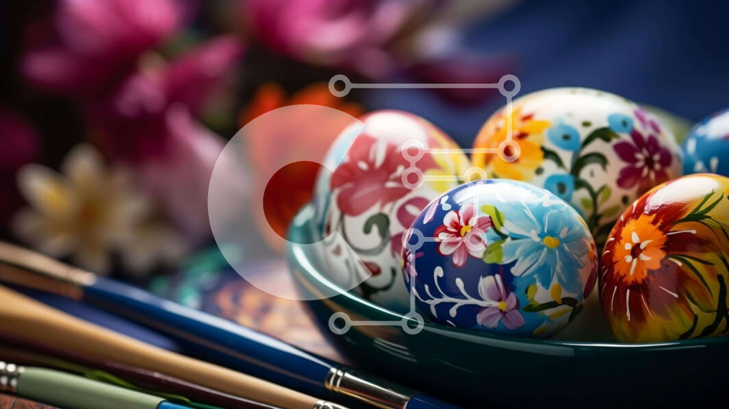 Intra Συλλεκτικό Ξύλινο Παζλ Plywood  4mm - Πολύχρωμα Πασχαλινά αυγά σε ένα μπολ με χρώματα και πινέλα Σε Ξύλινο Κουτί - Διαστάσεις: 10x10 cm – 25 κομμάτια