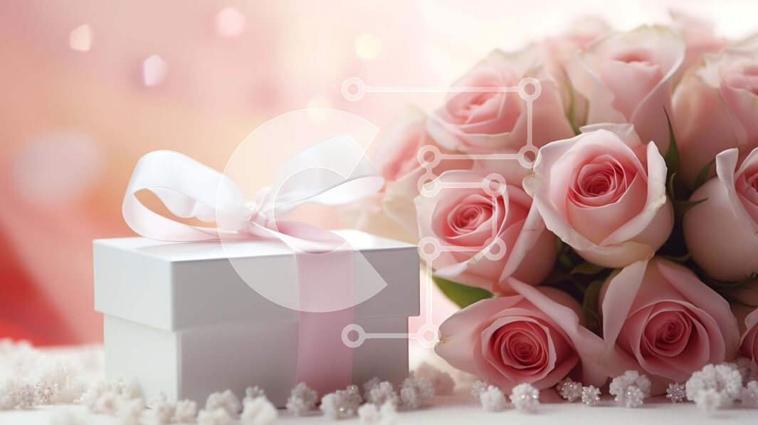 Intra Συλλεκτικό Ξύλινο Παζλ Plywood  4mm - Λευκό κουτί δώρου με ροζ τριαντάφυλλα και νιφάδες χιονιού Σε Ξύλινο Κουτί - Διαστάσεις: 10x10 cm – 25 κομμάτια