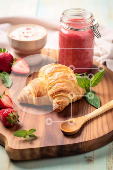 Σετ των 2 Intra Συλλεκτικό Ξύλινο Παζλ Plywood  4mm - Σάντουιτς κρουασάν με φράουλες και γιαούρτι Σε Ξύλινο Κουτί - Διαστάσεις: 10x10 cm – 25 κομμάτια