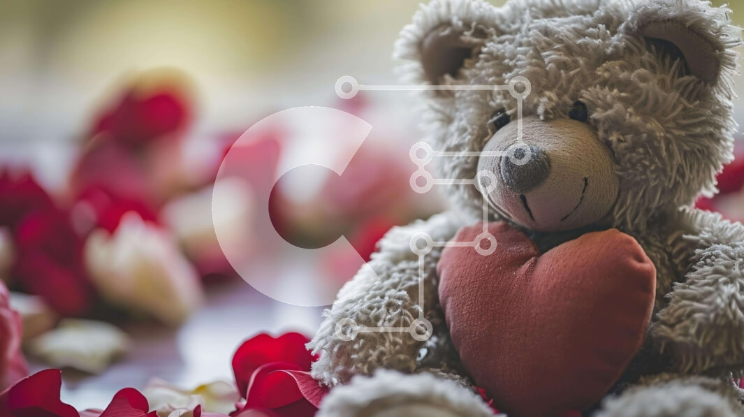 Intra Συλλεκτικό Ξύλινο Παζλ Plywood  4mm - Teddy Bear που περιβάλλεται από κόκκινα τριαντάφυλλα και πέταλα Σε Ξύλινο Κουτί - Διαστάσεις Puzzle: 10x10 cm – 25 κομμάτια