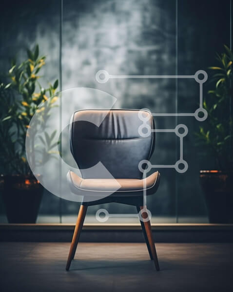 Intra Συλλεκτικό Ξύλινο Παζλ Plywood  4mm - Μαύρη δερμάτινη καρέκλα μπροστά από το παράθυρο με φυτά Σε Ξύλινο Κουτί - Διαστάσεις Puzzle: 10x10 cm – 25 κομμάτια