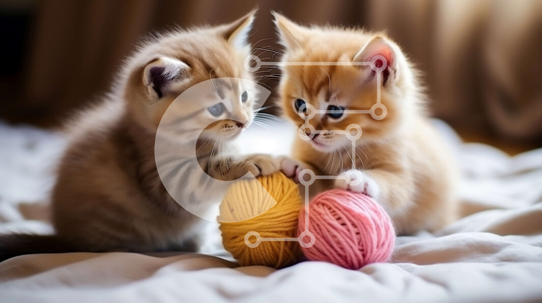 Intra Συλλεκτικό Ξύλινο Παζλ Plywood  4mm - Δύο πορτοκαλί γατάκια που παίζουν με μια μπάλα νήματα στο κρεβάτι Σε Ξύλινο Κουτί - Διαστάσεις: 10x10 cm – 25 κομμάτια