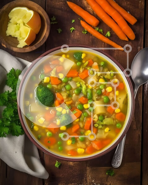 Σετ των 2 Intra Συλλεκτικό Ξύλινο Παζλ Plywood  4mm - Απολαύστε ένα υγιεινό μπολ με σούπα λαχανικών με καρότα, πατάτες και πράσινα φασόλια Σε Ξύλινο Κουτί - Διαστάσεις: 10x10 cm – 25 κομμάτια