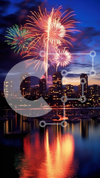 Intra Συλλεκτικό Ξύλινο Παζλ Plywood  4mm - Θεαματική επίδειξη πυροτεχνημάτων πάνω από τον ορίζοντα της πόλης τη νύχτα Σε Ξύλινο Κουτί - Διαστάσεις Puzzle: 10x10 cm – 25 κομμάτια