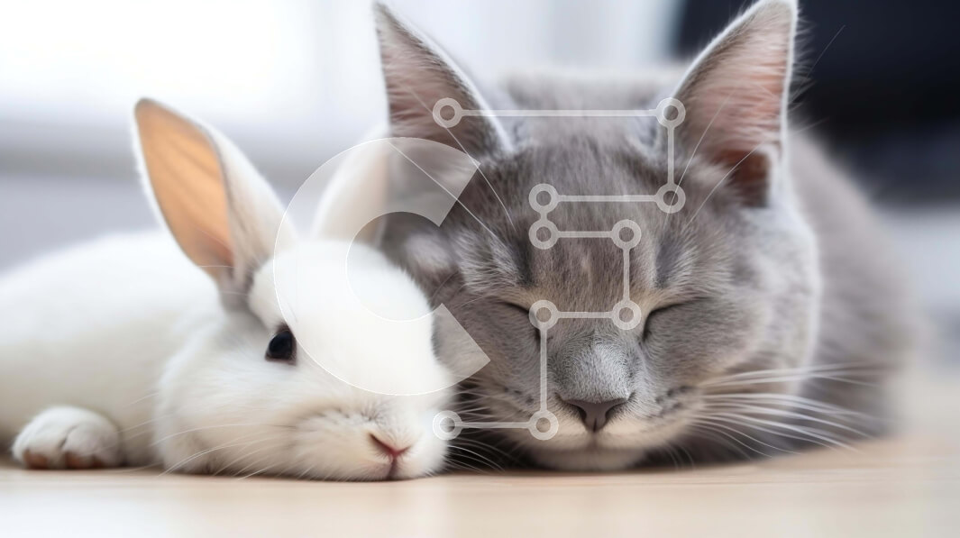 Σετ των 2 Intra Συλλεκτικό Ξύλινο Παζλ Plywood  4mm - Γάτα και κουνέλι παίζουν μαζί Σε Ξύλινο Κουτί - Διαστάσεις: 10x10 cm – 25 κομμάτια