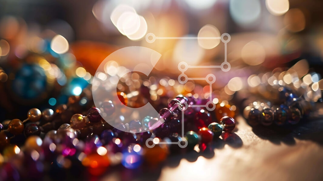 Intra Συλλεκτικό Ξύλινο Παζλ Plywood  4mm - Πολύχρωμα κολιέ και βραχιόλια με χάντρες στο τραπέζι Σε Ξύλινο Κουτί - Διαστάσεις Puzzle: 10x10 cm – 25 κομμάτια