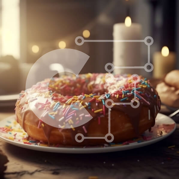 Σετ των 2 Intra Συλλεκτικό Ξύλινο Παζλ Plywood  4mm - Νόστιμη εικόνα ενός γλασαρισμένου ντόνατ με ψεκασμούς σε ένα πιάτο Σε Ξύλινο Κουτί - Διαστάσεις: 10x10 cm – 25 κομμάτια