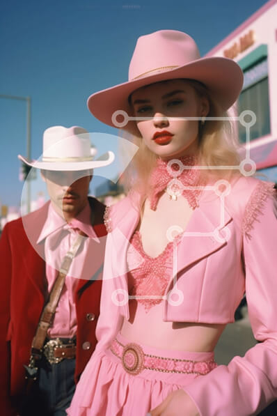 Intra Συλλεκτικό Ξύλινο Παζλ Plywood  4mm - Κομψό ζευγάρι με ροζ και καουμπόικα καπέλα στο δρόμο Σε Ξύλινο Κουτί - Διαστάσεις Puzzle: 10x10 cm – 25 κομμάτια