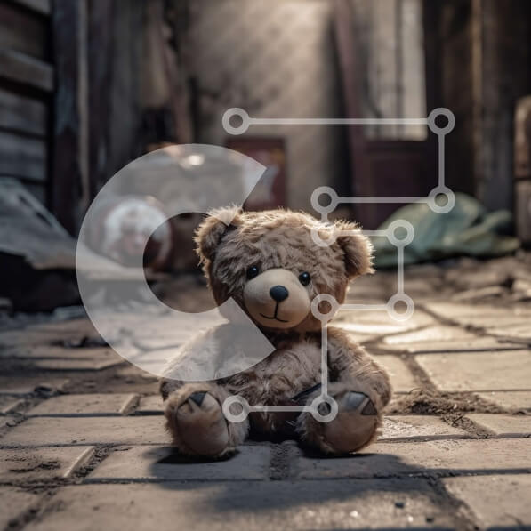 Intra Συλλεκτικό Ξύλινο Παζλ Plywood  4mm - Μοναχική παραγεμισμένη αρκούδα σε ερειπωμένο δωμάτιο Σε Ξύλινο Κουτί - Διαστάσεις Puzzle: 10x10 cm – 25 κομμάτια