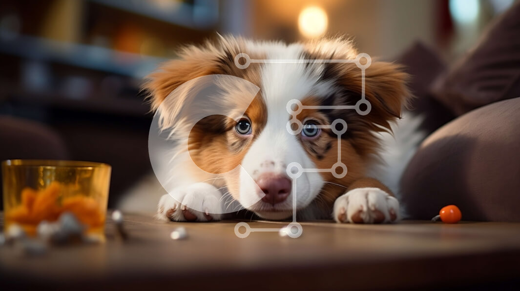 Σετ των 2 Intra Συλλεκτικό Ξύλινο Παζλ Plywood  4mm - Καφέ και λευκό σκυλί σε έναν καναπέ Σε Ξύλινο Κουτί - Διαστάσεις: 10x10 cm – 25 κομμάτια