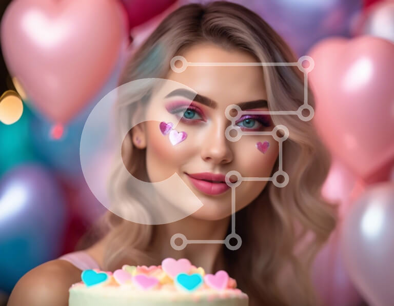 Intra Συλλεκτικό Ξύλινο Παζλ Plywood  4mm - Όμορφη νεαρή γυναίκα με ροζ και άσπρο μακιγιάζ που κρατά ένα διακοσμητικό κέικ Σε Ξύλινο Κουτί - Διαστάσεις Puzzle: 10x10 cm – 25 κομμάτια