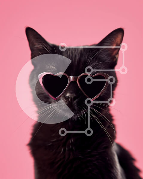 Σετ των 2 Intra Συλλεκτικό Ξύλινο Παζλ Plywood  4mm - Cool Black Cat με γυαλιά ηλίου σε σχήμα καρδιάς Σε Ξύλινο Κουτί - Διαστάσεις: 10x10 cm – 25 κομμάτια