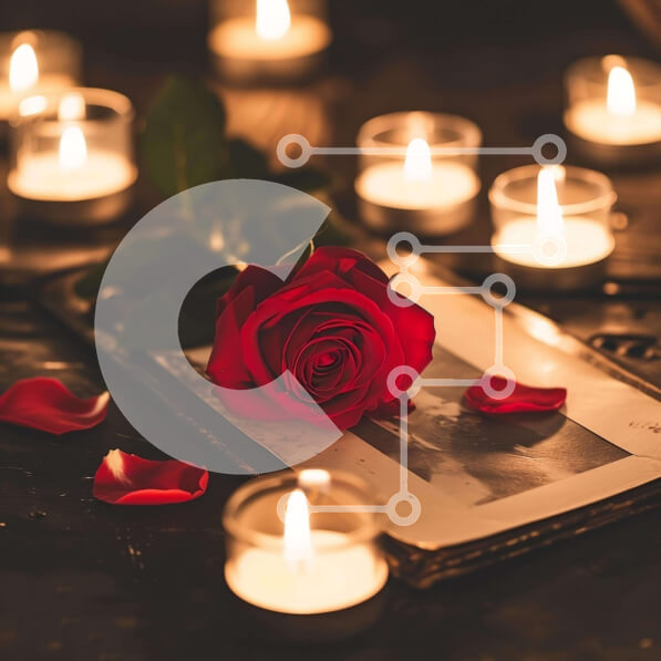 Intra Συλλεκτικό Ξύλινο Παζλ Plywood  4mm - Ρομαντική γιορτή με κόκκινο τριαντάφυλλο και κεριά Σε Ξύλινο Κουτί - Διαστάσεις: 10x10 cm – 25 κομμάτια