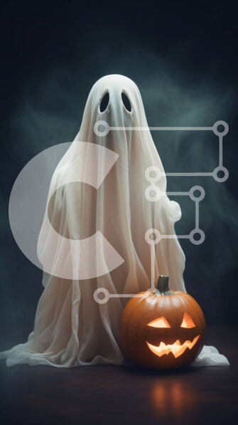 Intra Συλλεκτικό Ξύλινο Παζλ Plywood  4mm - Spooky Ghost and Pumpkin για το Halloween Σε Ξύλινο Κουτί - Διαστάσεις Puzzle: 10x10 cm – 25 κομμάτια