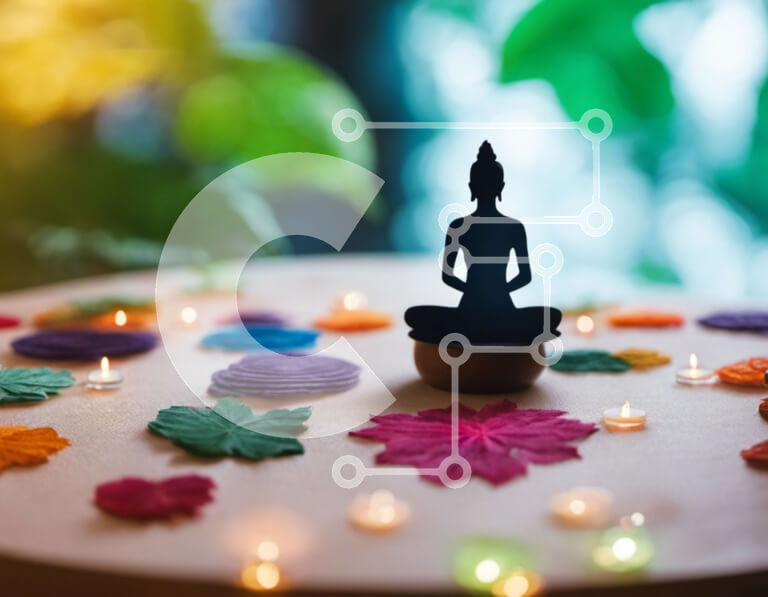 Intra Συλλεκτικό Ξύλινο Παζλ Plywood  4mm - Άγαλμα του Βούδα που περιβάλλεται από πολύχρωμα λουλούδια και κεριά Σε Ξύλινο Κουτί - Διαστάσεις Puzzle: 10x10 cm – 25 κομμάτια