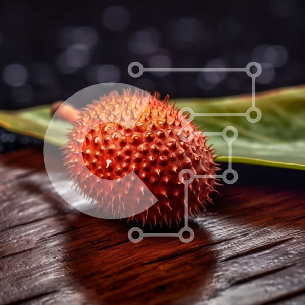 Σετ των 2 Intra Συλλεκτικό Ξύλινο Παζλ Plywood  4mm - Φρέσκο ​​κόκκινο φρούτο Durian σε ξύλινη επιφάνεια Σε Ξύλινο Κουτί - Διαστάσεις: 10x10 cm – 25 κομμάτια