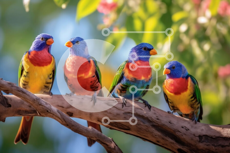 Σετ των 2 Intra Συλλεκτικό Ξύλινο Παζλ Plywood  4mm - Πολύχρωμα πουλιά σε ένα κλαδί Σε Ξύλινο Κουτί - Διαστάσεις: 10x10 cm – 25 κομμάτια