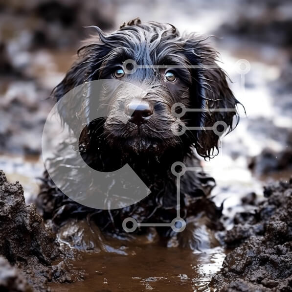 Intra Συλλεκτικό Ξύλινο Παζλ Plywood  4mm - Αξιολάτρευτο κουτάβι που παίζει στη λάσπη Σε Ξύλινο Κουτί - Διαστάσεις: 10x10 cm – 25 κομμάτια