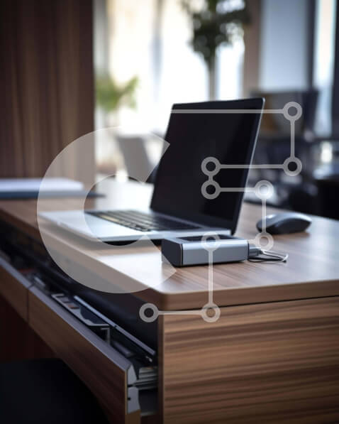 Intra Συλλεκτικό Ξύλινο Παζλ Plywood  4mm - Ανοίξτε φορητό υπολογιστή σε ξύλινο γραφείο στη ρύθμιση γραφείου Σε Ξύλινο Κουτί - Διαστάσεις Puzzle: 10x10 cm – 25 κομμάτια