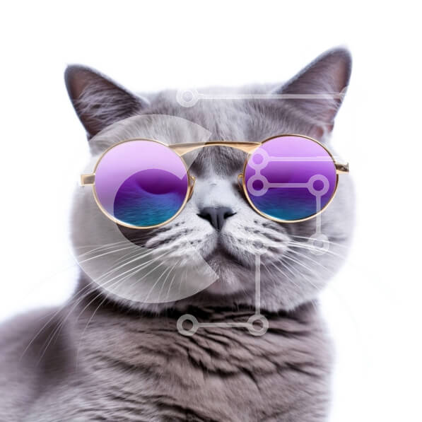 Intra Συλλεκτικό Ξύλινο Παζλ Plywood  4mm - Αξιολάτρευτη γκρίζα γάτα που φορά μοβ γυαλιά ηλίου - Φωτογραφία Αρχείου Σε Ξύλινο Κουτί - Διαστάσεις: 10x10 cm – 25 κομμάτια