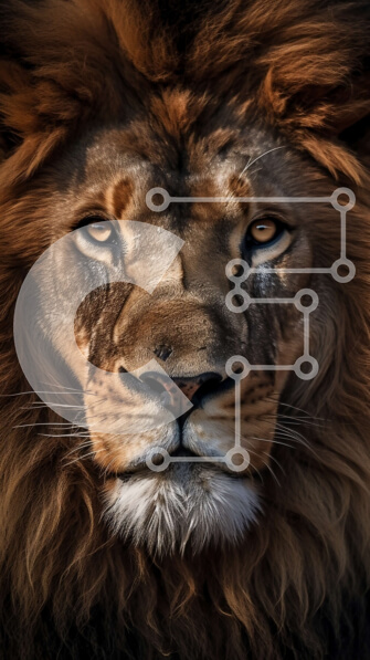 Σετ των 2 Intra Συλλεκτικό Ξύλινο Παζλ Plywood  4mm - Εκπληκτική κοντινή πλάνο του προσώπου του λιονταριού με σοβαρή έκφραση Σε Ξύλινο Κουτί - Διαστάσεις: 10x10 cm – 25 κομμάτια