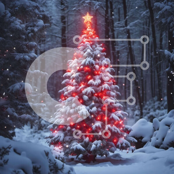 Intra Συλλεκτικό Ξύλινο Παζλ Plywood  4mm - Χριστουγεννιάτικο δέντρο στο χιονισμένο δάσος με κόκκινα φώτα και στολίδια Σε Ξύλινο Κουτί - Διαστάσεις: 10x10 cm – 25 κομμάτια