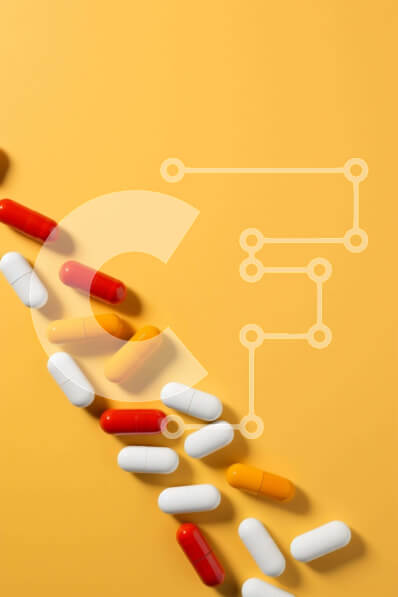 Intra Συλλεκτικό Ξύλινο Παζλ Plywood  4mm - Πολύχρωμα χάπια και κάψουλες σε πορτοκαλί φόντο Σε Ξύλινο Κουτί - Διαστάσεις Puzzle: 10x10 cm – 25 κομμάτια