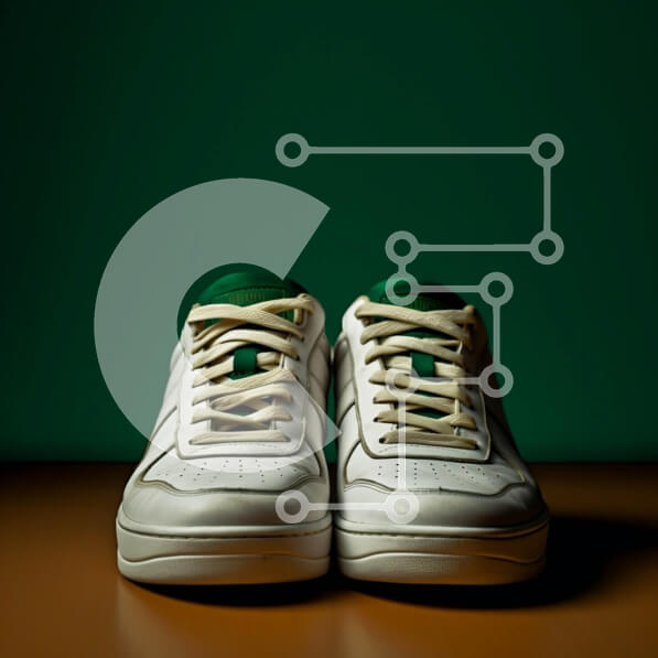 Σετ των 2 Intra Συλλεκτικό Ξύλινο Παζλ Plywood  4mm - Κομψά λευκά αθλητικά παπούτσια με πράσινα κορδόνια σε ξύλινη επιφάνεια Σε Ξύλινο Κουτί - Διαστάσεις: 10x10 cm – 25 κομμάτια