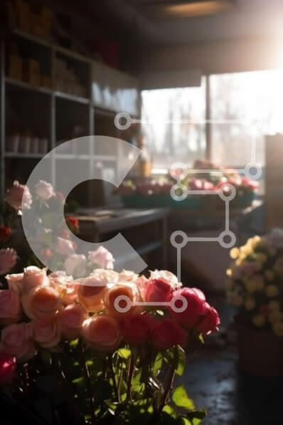 Intra Συλλεκτικό Ξύλινο Παζλ Plywood  4mm - Όμορφη εικόνα ενός ανθοπωλείου με μια ποικιλία από τριαντάφυλλα Σε Ξύλινο Κουτί - Διαστάσεις Puzzle: 10x10 cm – 25 κομμάτια