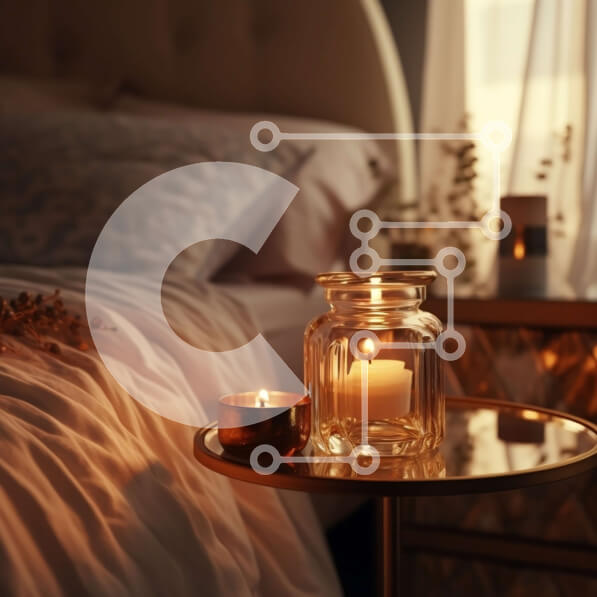 Intra Συλλεκτικό Ξύλινο Παζλ Plywood  4mm - Χαλαρωτική εικόνα ενός υπνοδωματίου με κερί και λευκό κρεβάτι Σε Ξύλινο Κουτί - Διαστάσεις Puzzle: 10x10 cm – 25 κομμάτια