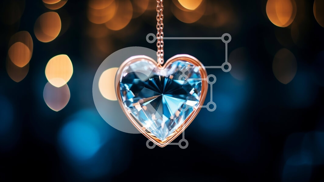 Intra Συλλεκτικό Ξύλινο Παζλ Plywood  4mm - Κυμαινόμενο μπλε διαμαντένιο μενταγιόν σε σχήμα καρδιάς σε χρυσή αλυσίδα Σε Ξύλινο Κουτί - Διαστάσεις Puzzle: 10x10 cm – 25 κομμάτια