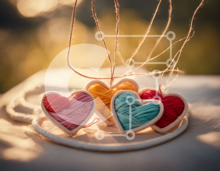 Intra Συλλεκτικό Ξύλινο Παζλ Plywood  4mm - Πολύχρωμες μπάλες νήματος σε σχήμα καρδιάς σε λευκό πανί Σε Ξύλινο Κουτί - Διαστάσεις Puzzle: 10x10 cm – 25 κομμάτια