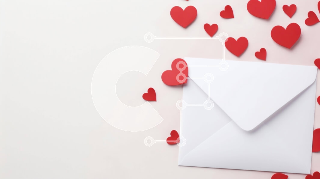 Intra Συλλεκτικό Ξύλινο Παζλ Plywood  4mm - Λευκός φάκελος με κόκκινες καρδιές που πέφτουν για την ημέρα του Αγίου Βαλεντίνου ή τις ευχετήριες κάρτες Σε Ξύλινο Κουτί - Διαστάσεις Puzzle: 10x10 cm – 25 κομμάτια