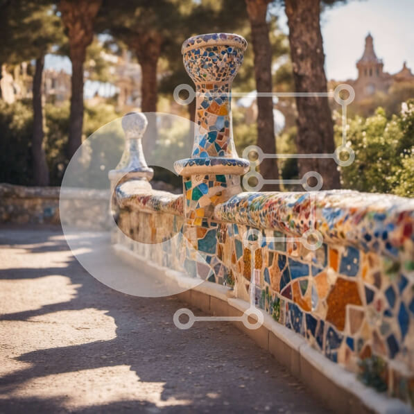 Intra Συλλεκτικό Ξύλινο Παζλ Plywood  4mm - Γαλήνιο μονοπάτι με πολύχρωμα μωσαϊκά πλακάκια και ψηλά δέντρα Σε Ξύλινο Κουτί - Διαστάσεις: 10x10 cm – 25 κομμάτια