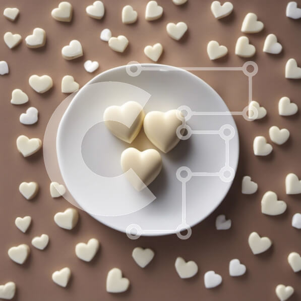 Σετ των 2 Intra Συλλεκτικό Ξύλινο Παζλ Plywood  4mm - Λευκές σοκολάτες σε σχήμα καρδιάς σε ένα πιάτο Σε Ξύλινο Κουτί - Διαστάσεις: 10x10 cm – 25 κομμάτια