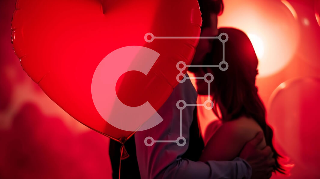 Intra Συλλεκτικό Ξύλινο Παζλ Plywood  4mm - Ρομαντικό ζευγάρι που φιλιέται με κόκκινα μπαλόνια καρδιάς Σε Ξύλινο Κουτί - Διαστάσεις: 10x10 cm – 25 κομμάτια