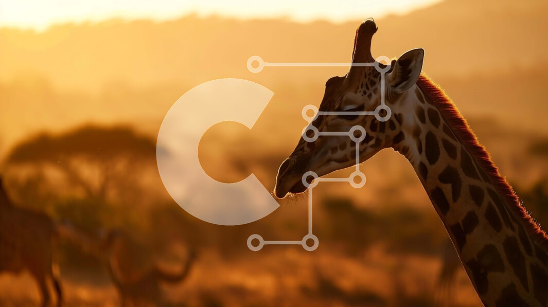 Intra Συλλεκτικό Ξύλινο Παζλ Plywood  4mm - Καμηλοπάρδαλη σε ένα χωράφι στο ηλιοβασίλεμα Σε Ξύλινο Κουτί - Διαστάσεις: 10x10 cm – 25 κομμάτια