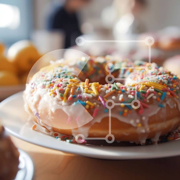 Σετ των 2 Intra Συλλεκτικό Ξύλινο Παζλ Plywood  4mm - Νόστιμο γλασέ ντόνατ με πασπαλίσματα σε ένα πιάτο Σε Ξύλινο Κουτί - Διαστάσεις: 10x10 cm – 25 κομμάτια