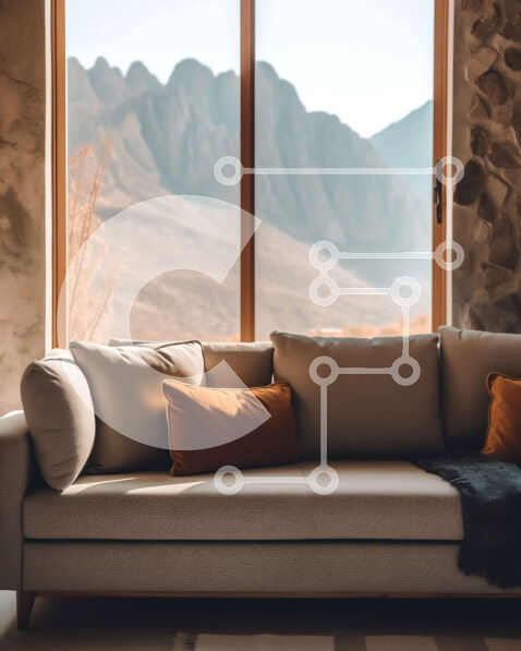 Intra Συλλεκτικό Ξύλινο Παζλ Plywood  4mm - Όμορφο μοντέρνο σαλόνι με εκπληκτική θέα στο βουνό Σε Ξύλινο Κουτί - Διαστάσεις Puzzle: 10x10 cm – 25 κομμάτια