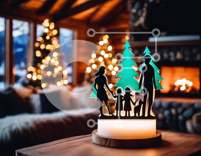 Intra Συλλεκτικό Ξύλινο Παζλ Plywood  4mm - Οικογενειακή σιλουέτα στο σαλόνι με φόντο των δέντρων Σε Ξύλινο Κουτί - Διαστάσεις Puzzle: 10x10 cm – 25 κομμάτια