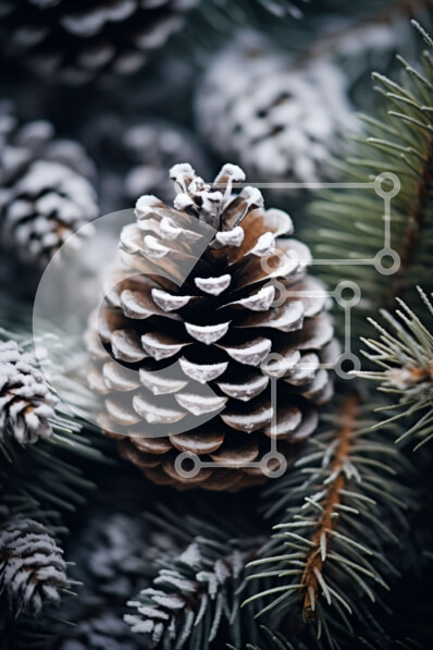 Σετ των 2 Intra Συλλεκτικό Ξύλινο Παζλ Plywood  4mm - Κοντινό πλάνο του χιονισμένου κουκουνιού σε κλαδί πεύκου Σε Ξύλινο Κουτί - Διαστάσεις: 10x10 cm – 25 κομμάτια