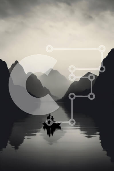 Σετ των 2 Intra Συλλεκτικό Ξύλινο Παζλ Plywood  4mm - Ζευγάρι σε μια βάρκα στη Misty Lake με βουνά Σε Ξύλινο Κουτί - Διαστάσεις: 10x10 cm – 25 κομμάτια