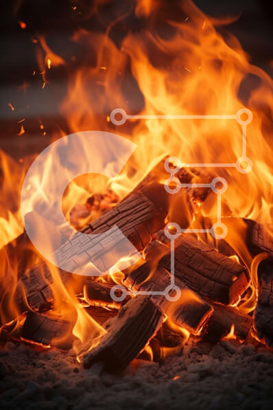 Σετ των 2 Intra Συλλεκτικό Ξύλινο Παζλ Plywood  4mm - Κοντινή όψη μιας αναμμένης φωτιάς με φλόγες και κάρβουνα Σε Ξύλινο Κουτί - Διαστάσεις: 10x10 cm – 25 κομμάτια